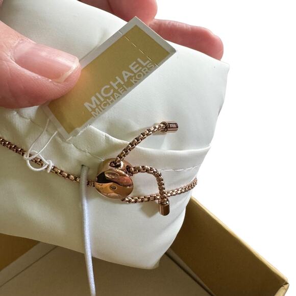 Michael Kors Heritage Rose Gold Crystal Heart Slider Bracelet NWT OS Layering - Picture 4 of 9